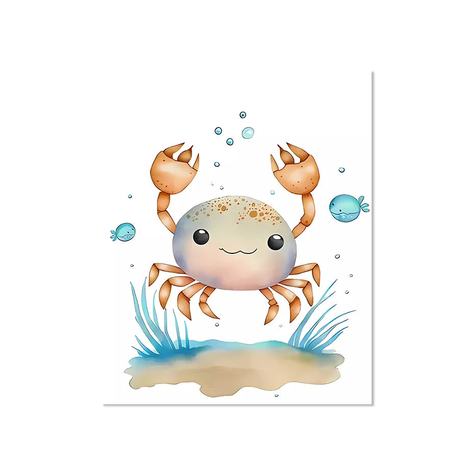 Cute Ocean Animals Seahorse Turtle Octopus Wall Sticker For Nursery Room Removable Peel & Stick PVC Wall Decals For Creative Kid's Room Decor