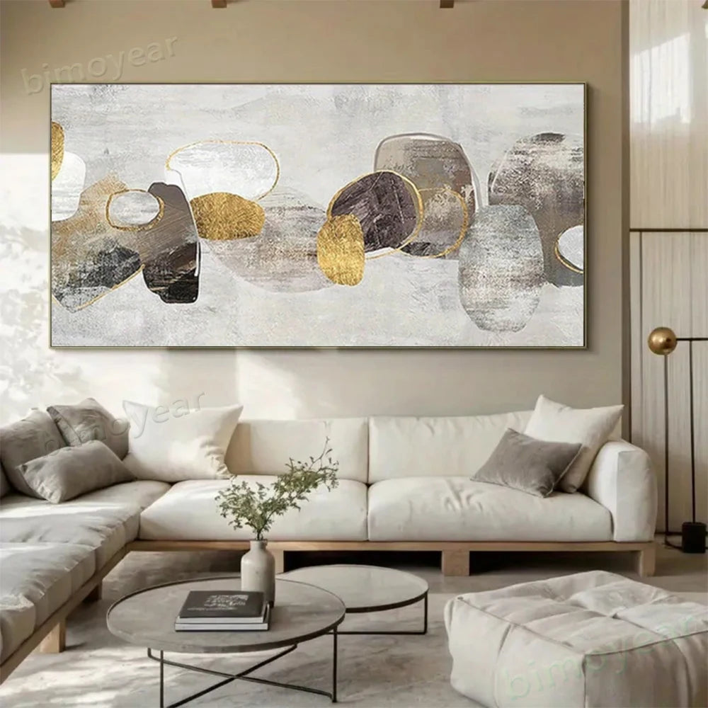 Contemporary Beige Grey Abstract Wall Art Fine Art Canvas Print Picture For Modern Apartment Living Room Dining Room Bedroom Art Decor