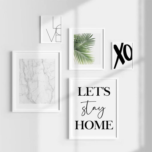 Let's Stay Home Minimalist Black White Marble Fern Leaf Wall Art Fine Art Canvas Prints Gallery Wall Pictures For Living Room Simple Home Decor