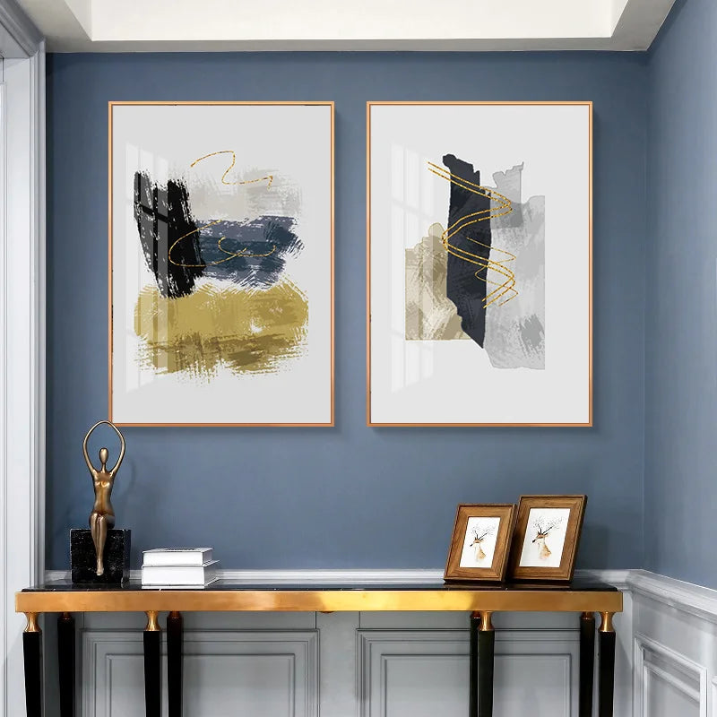 Neutral Color Blue Beige Black Nordic Abstract Wall Art Fine Art Canvas Prints Posters Pictures For Living Room Bedroom Art Decor