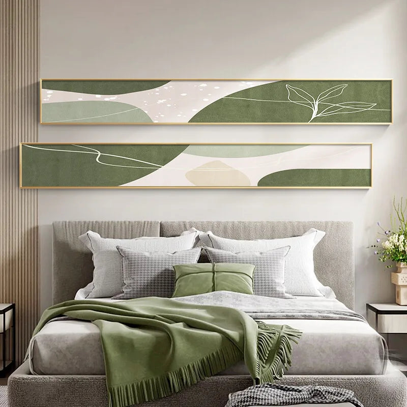 Modern Abstract Slim Format Wall Art Fine Art Canvas Prints Green Beige Pictures For Living Room Above The Sofa Art For Above The Bed