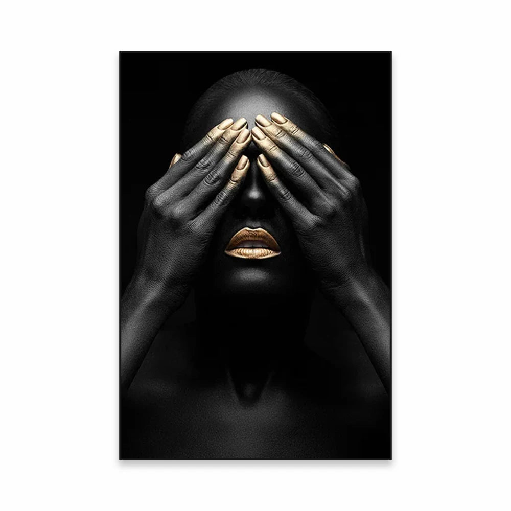 Golden Girl Fashion Wall Art Fine Art Canvas Prints Modern Abstract Portrait Pictures For Living Room Bedroom Boutique Salon Art Decor