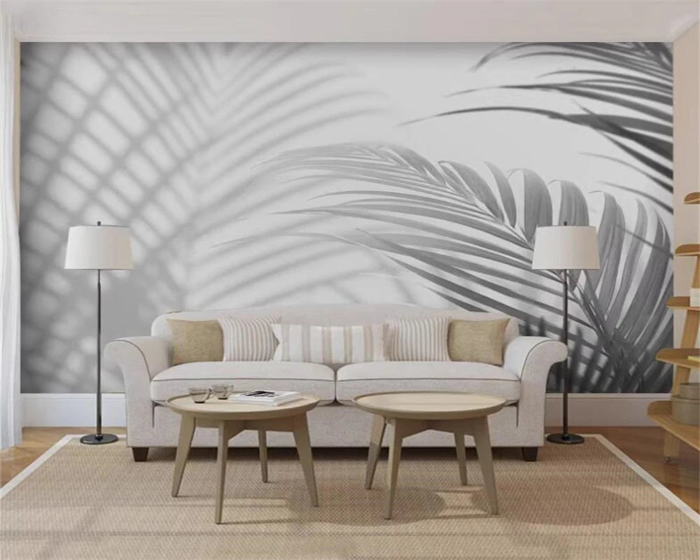 Nordic Wall Mural Black White Tropical Leaves Wall Art Wallcovering Large Sizes Wall Decor Wallpaper Big Mural For Living Room Bedroom