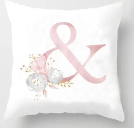 Pink Golden Floral Letter Cushion Case 45x45cm Cushion Cover For Living Room Sofa Throw Cushion Polyester Cotton Square Pillow Cases