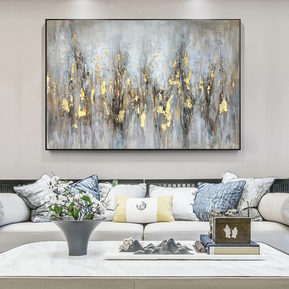 Modern Golden Gray Vintage Urban Abstract Wall Art Fine Art Canvas Print Large Formats Pictures For Living Room Dining Room Art Decor
