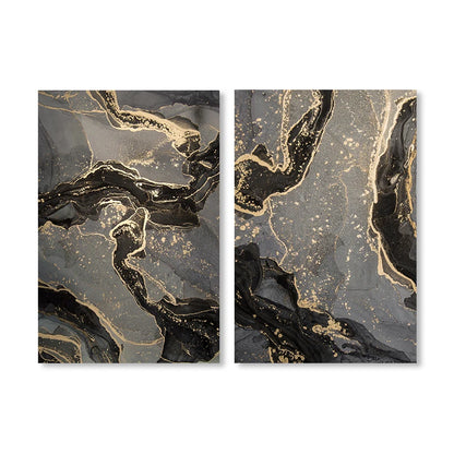 Abstract Black Gray Golden Liquid Marble Print Wall Art Fine Art Canvas Prints Pictures For Modern Apartment Living Room Home Office Decor