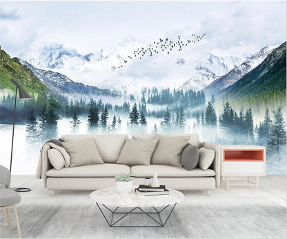 Misty Forest Landscape Wall Mural Big Format Printed Nordic Wallcovering Wallpaper For Modern Living Room Creative Home Office Wall Decor