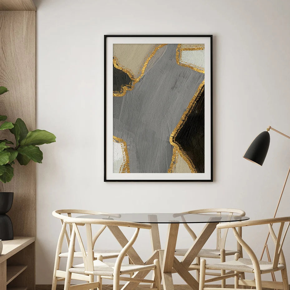 Abstract Block Color Wall Art Black Gray Beige Golden Fine Art Canvas Prints Pictures For Modern Apartment Living Room Contemporary Home Decor