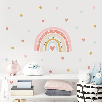 Cute Pink Rainbow Love Hearts Nursery Wall Decals Removable Self Adhesive PVC Wall Stickers Baby Girl's Room Creative DIY Home Decor