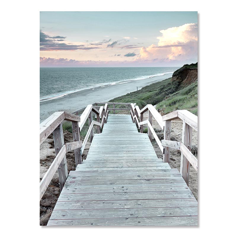 Beach Sea Ocean Poster Wall Art Canvas Painting Bridge Leaves Turtle Seagull Print Vibrant Summer Picture Nordic Home Decoration