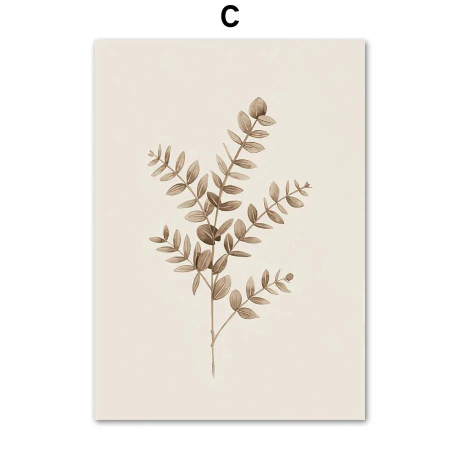 Monstera Fern Leaf Botany Specimen Wall Art Fine Art Canvas Prints Neutral Color Minimalist Pictures For Living Room Dining Room Bedroom Art Decor