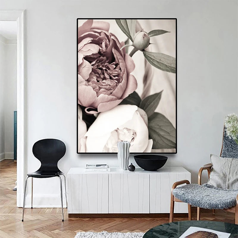 Scandinavian Floral Wall Art Fine Art Canvas Prints Neutral Colors Pink Green Beige Nordic Botanical Posters Pictures For Bedroom Living Room Wall Decor