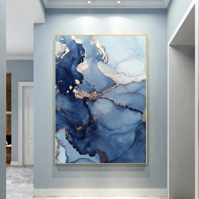 Shades Of Blue Liquid Marble Print Wall Art Fine Art Canvas Prints Chic Abstract Pictures For Living Room Entryway Foyer Art For Contemporary Interiors 2025