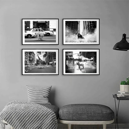 Abstract Black White Wild Animals In The City Wall Art Fine Art Canvas Prints Pictures Posters For Living Room Bedroom Home Office Decor