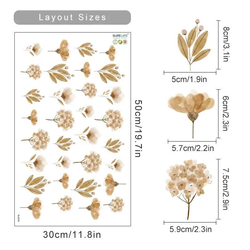 Pretty Wild Meadow Herbs & Flowers Wall Stickers For Living Room Removable PVC Vinyl Peel & Stick Wall Decals For Creative DIY Home Decor