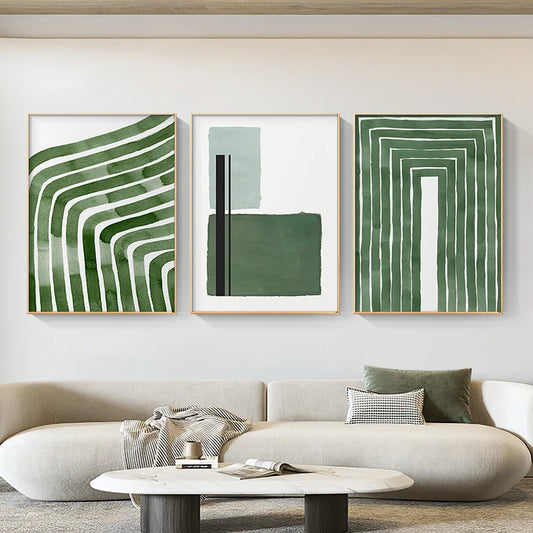 Bold Abstract Green Watercolor Geometric Wall Art Fine Art Canvas Print Posters For Modern Living Room Dining Room Kitchen Hotel Room Art Decor