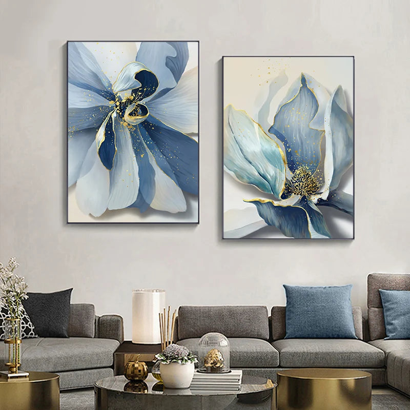 Big Blue Petal Floral Wall Art Fine Art Canvas Prints Modern Botanical Abstract Pictures For Living Room Bedroom Dining Room Art Decor