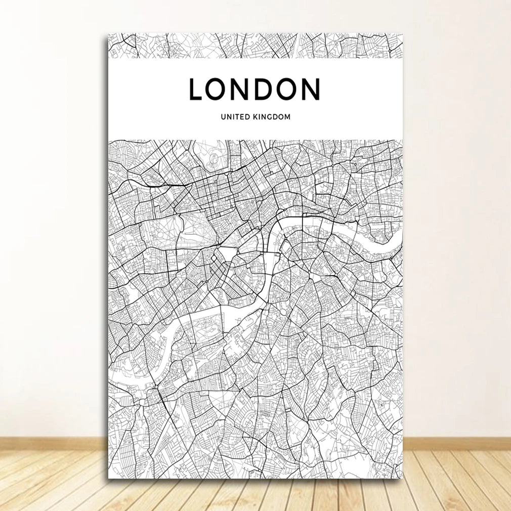 London Paris New York Amsterdam City Map Wall Art Fine Art Canvas Prints Black White Posters Pictures For Living Room Home Office Decor