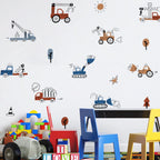 Cute Cartoon Trucks Buses & Cars Wall Stickers For Boy's Room Removable Peel & Stick PVC Wall Decals For Creative DIY Nursery Home Decor