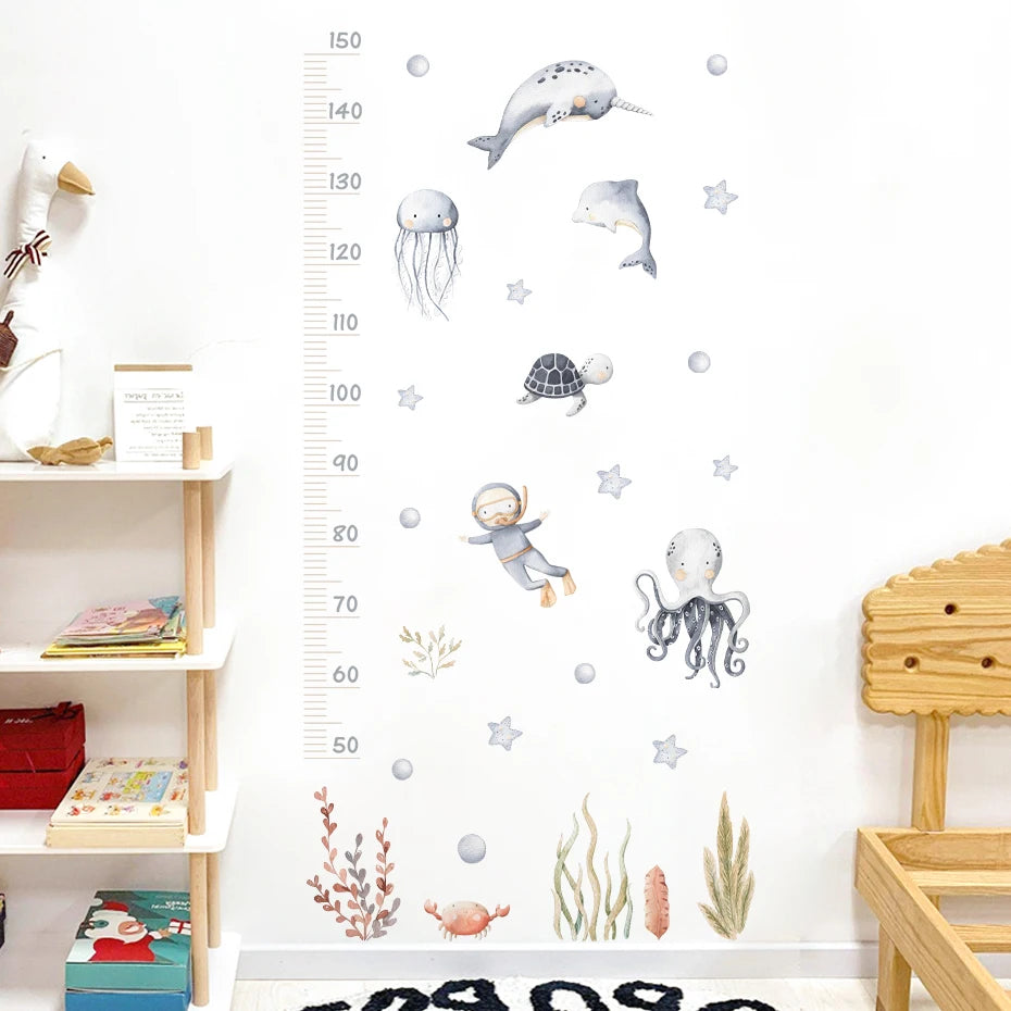 Cute Woodland Animals Height Measurement Wall Sticker For Nursery Room Removable Peel & Stick PVC Wall Decal For Creative Kid's Room Decor