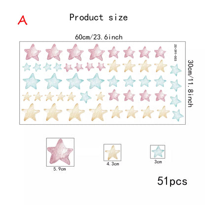 Cute Multi-Color Hand-Painted Stars Wall Stickers For Nursery Room Removable Peel & Stick PVC Vinyl Wall Decals For Creative DIY Home Decor