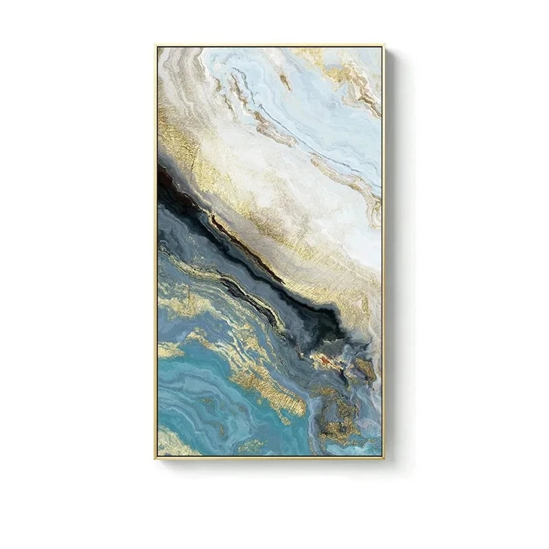 Blue Golden Liquid Marble Essence Wall Art Fine Art Canvas Prints Pictures For Modern Apartment Luxury Living Room Art Decor