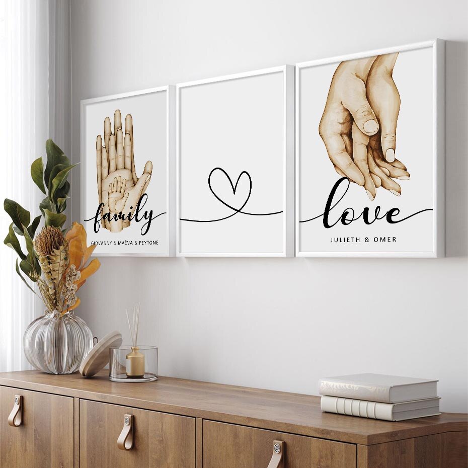 Personalized Family Names Hands Posters Love Wall Art Fine Art Canvas Prints Pictures For Family Living Room Kid's Room Wall Decor