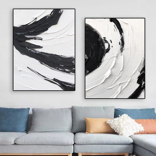 Modern Abstract Black White Minimalist Wall Art Fine Art Canvas Prints Textural Design Pictures For Modern Loft Apartment Home Office Decor