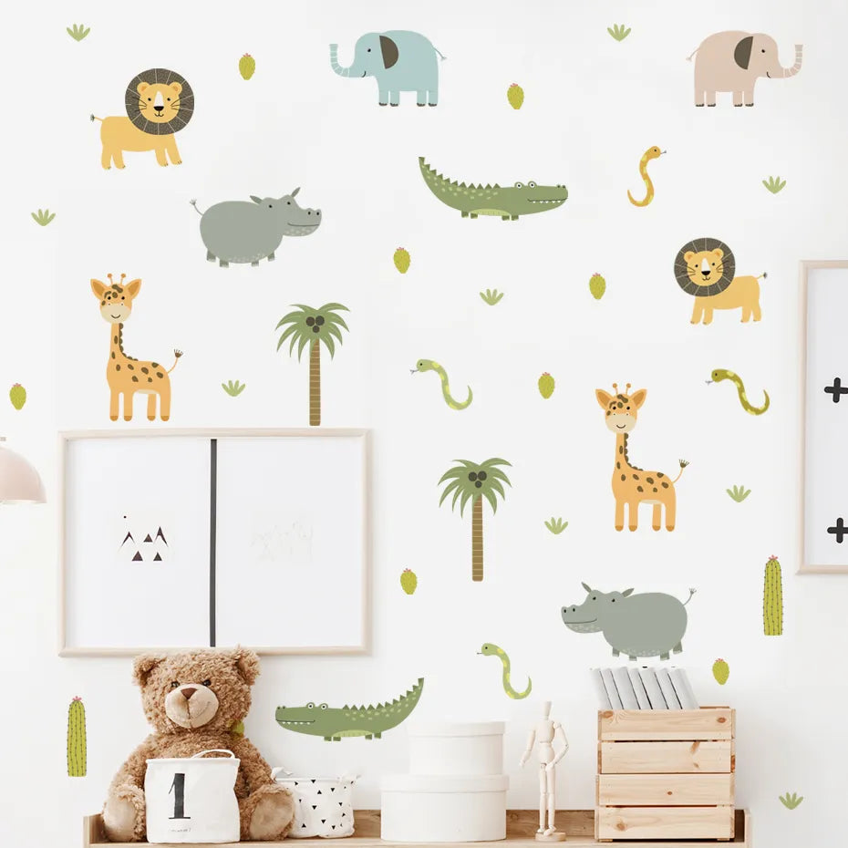 Colorful Jungle Animals Wall Decals For Children's Nursery Room Removable Peel & Stick Wall Stickers For Creative DIY Kid's Room Decor 
