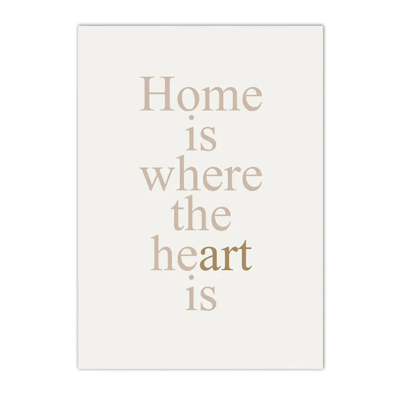 Poster with 'Home is where the heart is' text on a white background