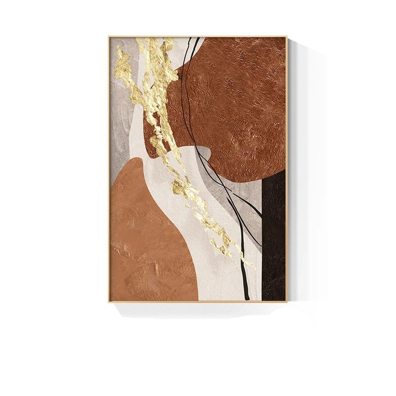 Neutral Colors Abstract Wall Art Fine Art Canvas Prints Golden Splashed Nordic Geomorphic Posters Pictures For Modern Home Office Interiors