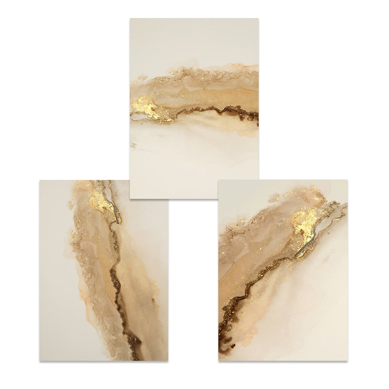 Modern Abstract Liquid Beige Golden Liquid Marble Wall Art Fine Art Canvas Prints Pictures For Luxury Living Room Chic Bedroom Art Decor