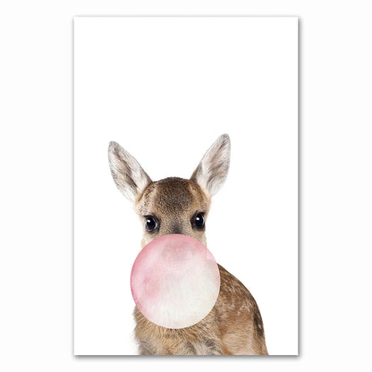 Baby Animals Pink Bubble Gum Zebra Giraffe Koala Bear Cub Cute Nursery Wall Art Fine Art Canvas Prints Posters For Baby's Room Decor