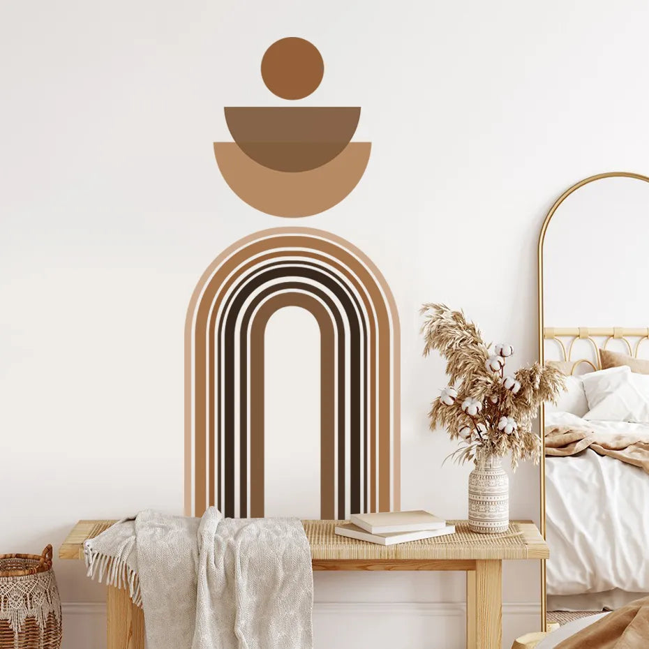 Abstract Neutral Color Abstract Rainbow Arch Wall Mural Wall Sticker Removable Peel & Stick PVC Vinyl Wall Decal For Creative DIY Home Decor