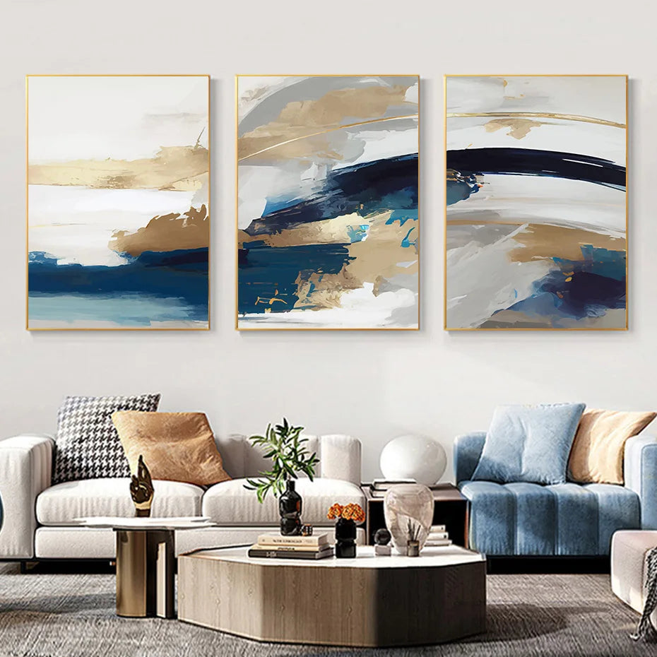 Seaside Serenity Abstract Coastal Canvas Print Wall Art In Calming Blue and Sandy Hues Pictures For Living Room Dining Room Art Decor