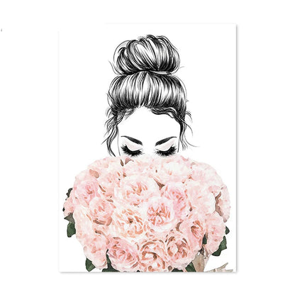 Chic Fashion Wall Art Posters Fine Art Canvas White Marble Background Pink Paris Perfume Prints Peonies Pictures For Bedroom Living Room Beauty Salon Wall Art Decor