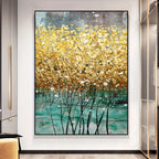 Modern Abstract Auspicious Golden Tree Wall Art Fine Art Canvas Print For Living Room Dining Room Home Office Decor