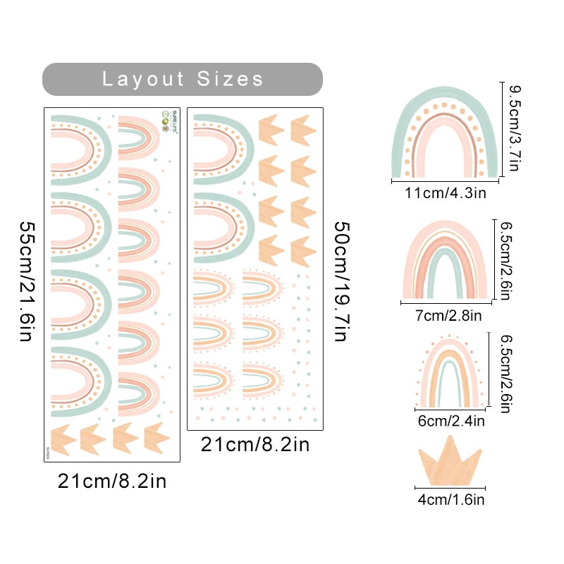 Cute Pink Rainbow Stars Nursery Wall Stickers Removable Peel & Stick Vinyl Wall Decals For Baby's Room Creative DIY Wall Decor For Girl's Room