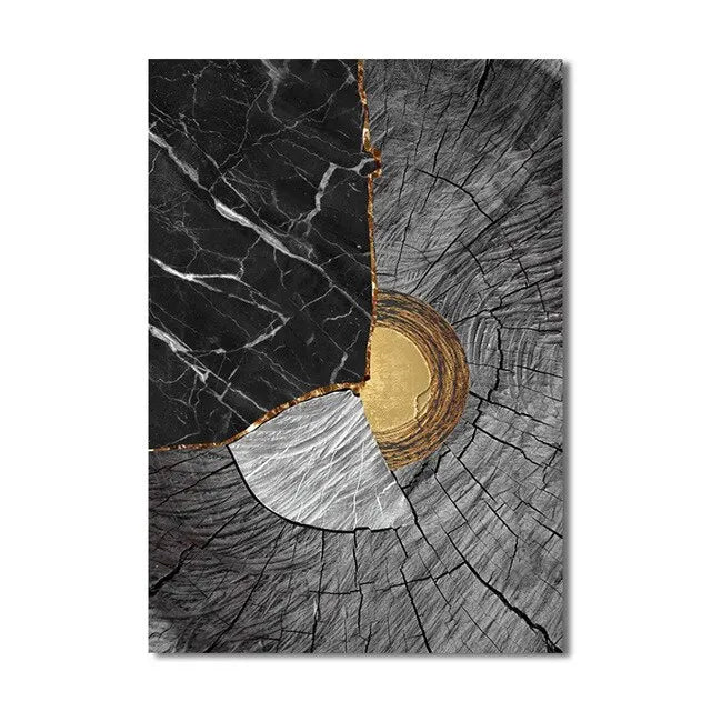 Golden Black Wood Tree Rings Wall Art Fine Art Canvas Prints Modern Abstract Pictures For Urban Loft Luxury Living Room Decor