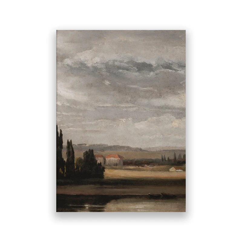 Vintage Neutral Landscape & Botanical Sketch Canvas Wall Art – Individual Unframed Fine Art Canvas Prints Featuring Mountains, Countryside Scenery, Architecture & Nature Illustrations