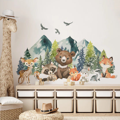 Cute Watercolor Woodland Animals Wall Stickers For Baby's Room Removable Peel & Stick PVC Wall Decal Mural For Creative DIY Nursery Decor 