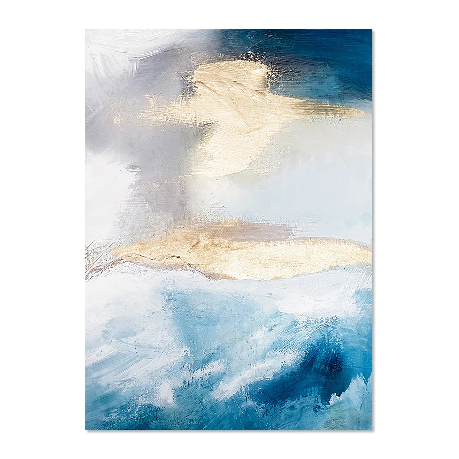 Abstract Gold White Blue Watercolor Posters Modern Wall Art Canvas Painting Print Pictures Living Room Interior Home Decoration