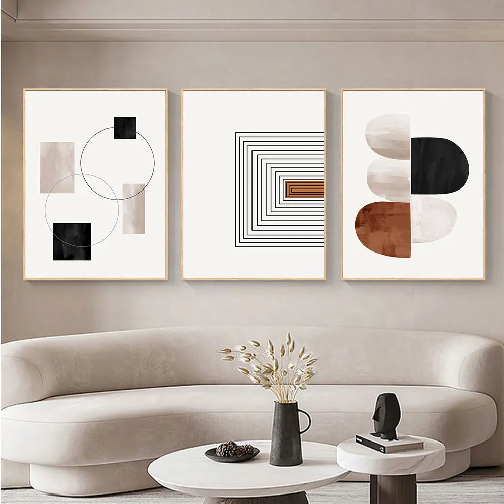 Set of 3Pcs Neutral Colors Minimalist Nordic Abstract Wall Art Fine Art Canvas Prints Pictures For Living Room Bedroom Art Decor