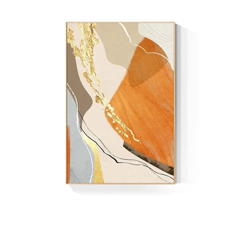Colorful Nordic Abstract Geomorphic Wall Art Fine Art Canvas Prints Green Brown Beige Orange Pictures For Living Room Dining Room Decor