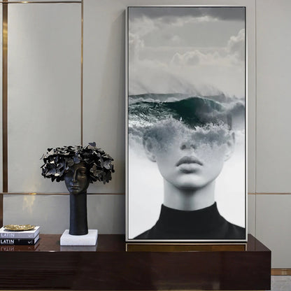 Modern Abstract Portrait Superimposition Landscape Wall Art Fine Art Canvas Prints Black White Pictures For Modern Living Room Entranceway Foyer Art Decor (Unframed)