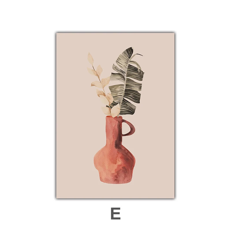 Minimalist Watercolor Cactus Potted Plant Green Leaves Wall Art Fine Art Canvas Prints Pictures For Dining Room Living Room Art Decor