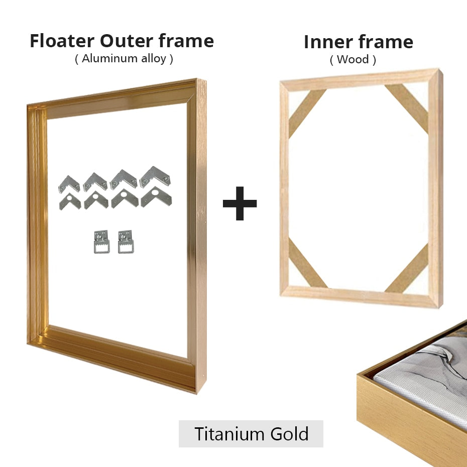 DIY Gold Metal Floating Picture Frame Kit for Large Canvas Artwork (50x70cm or 60x90cm etc) Matte Black, Silver Frame - For Canvas Prints