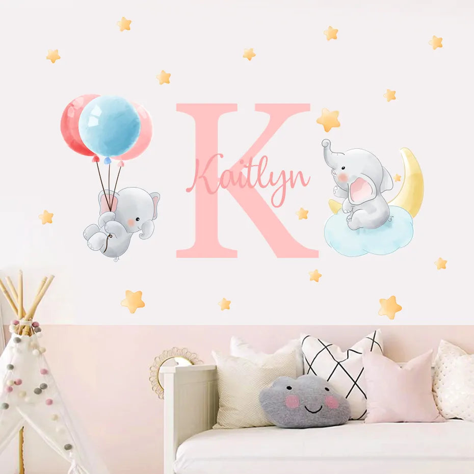 Cute Personalized Baby's Name Wall Sticker For Baby Boys & Girl Pink Blue Removable Peel & Stick PVC Wall Decal For Creative DIY Kid's Room Decor