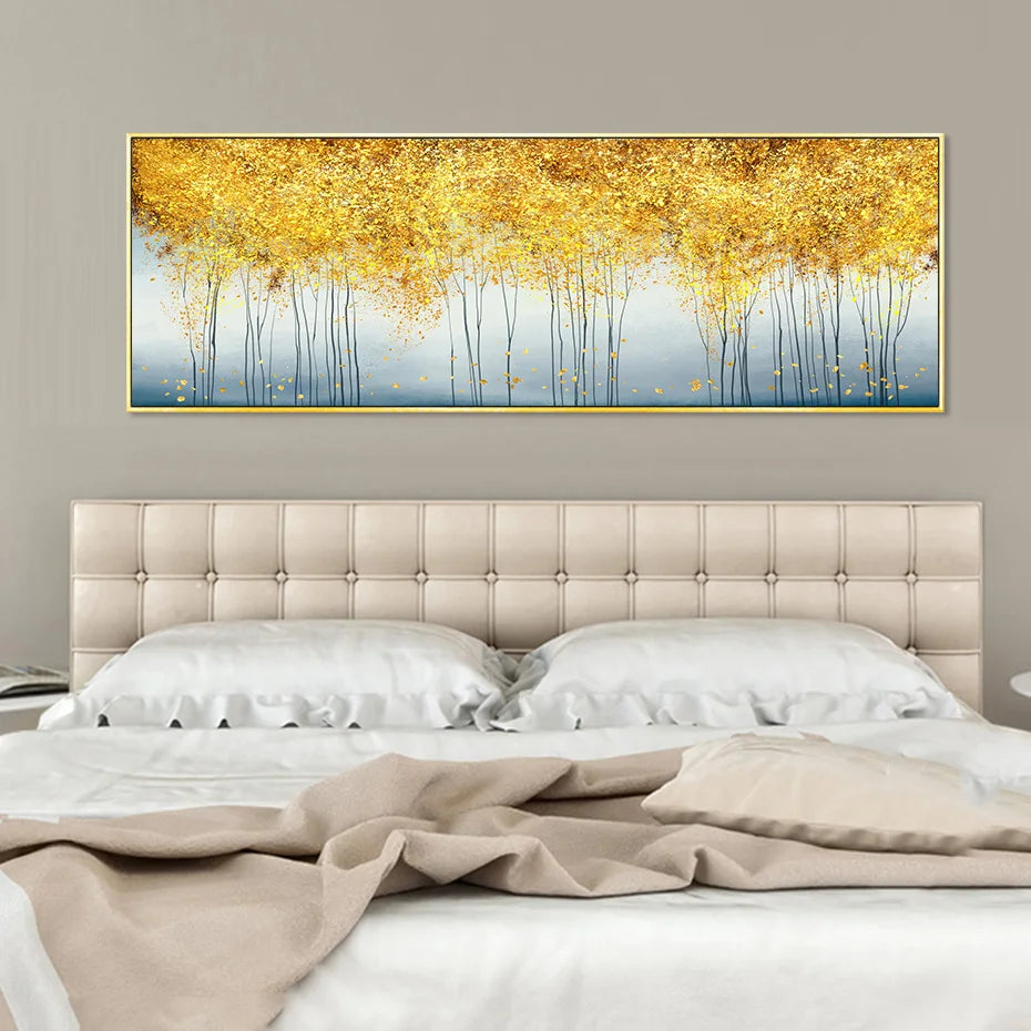 Golden Canopy Panoramic Autumn Whisper Abstract Wall Art Wide Format Fine Art Canvas Print Picture For Above The Sofa Above The Bed