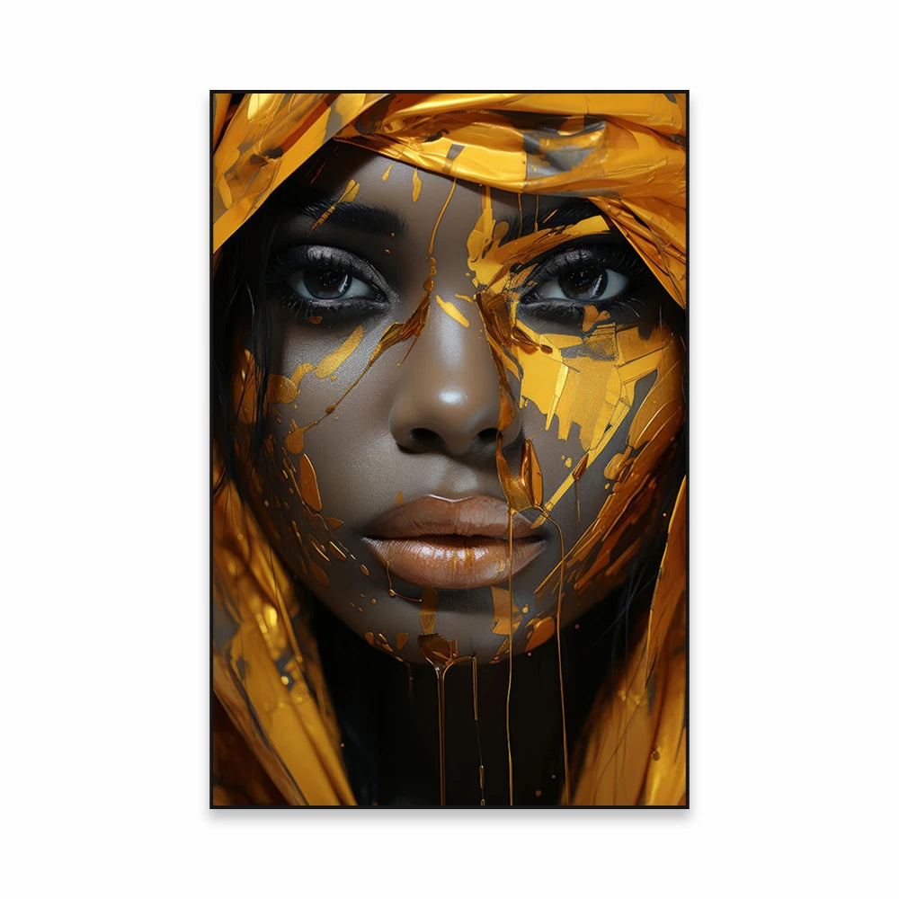 Golden Girl Fashion Wall Art Fine Art Canvas Prints Modern Abstract Portrait Pictures For Living Room Bedroom Boutique Salon Art Decor